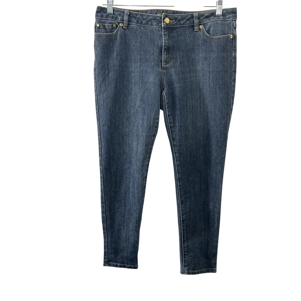 Michael Kors Izzy Skinny Jeans Dark Wash Blue Denim Petite 10P‎ Gold Hardware